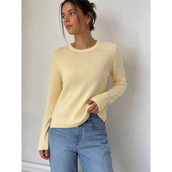KULE Sweaters - Kule Light Yellow Cotton Knit Sweater Women’s Medium Long Sleeve Crewneck Luxury